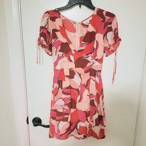 NWT Olivaceous 70s Print Floral Dress Tie Sleeves Whimsy Bohemian Boho